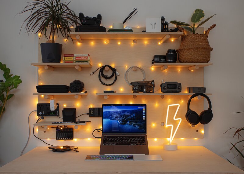 Laptop and audio equipment in a home music studio