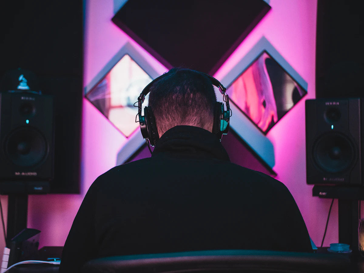 Independent home studio production Home studio setup with laptop and audio interface