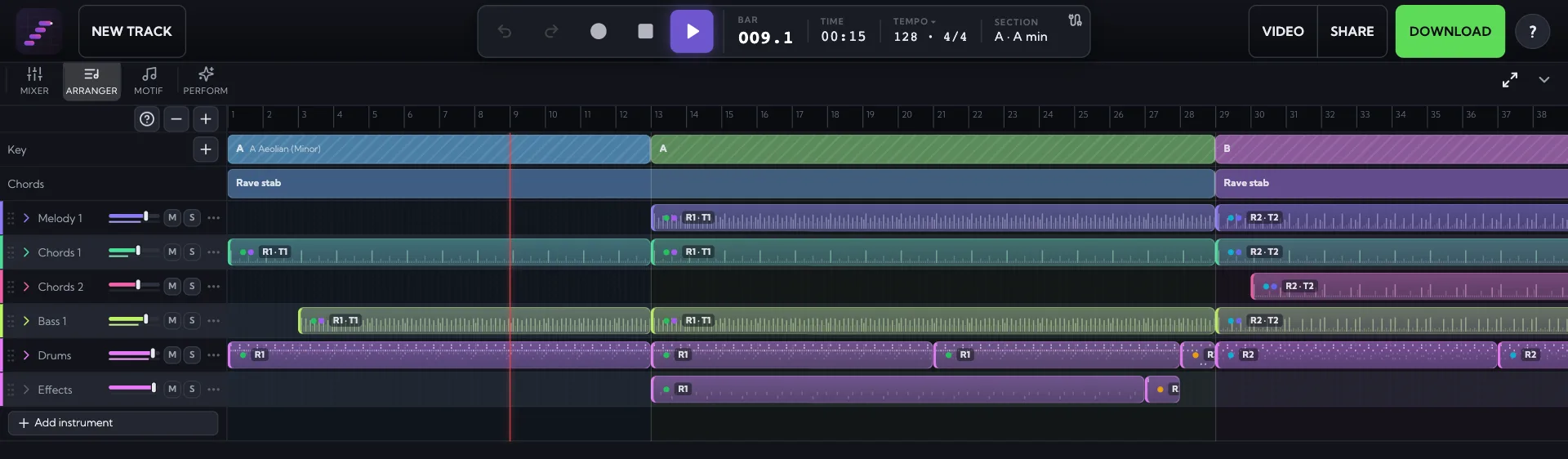 Progression section showing key and chord controls