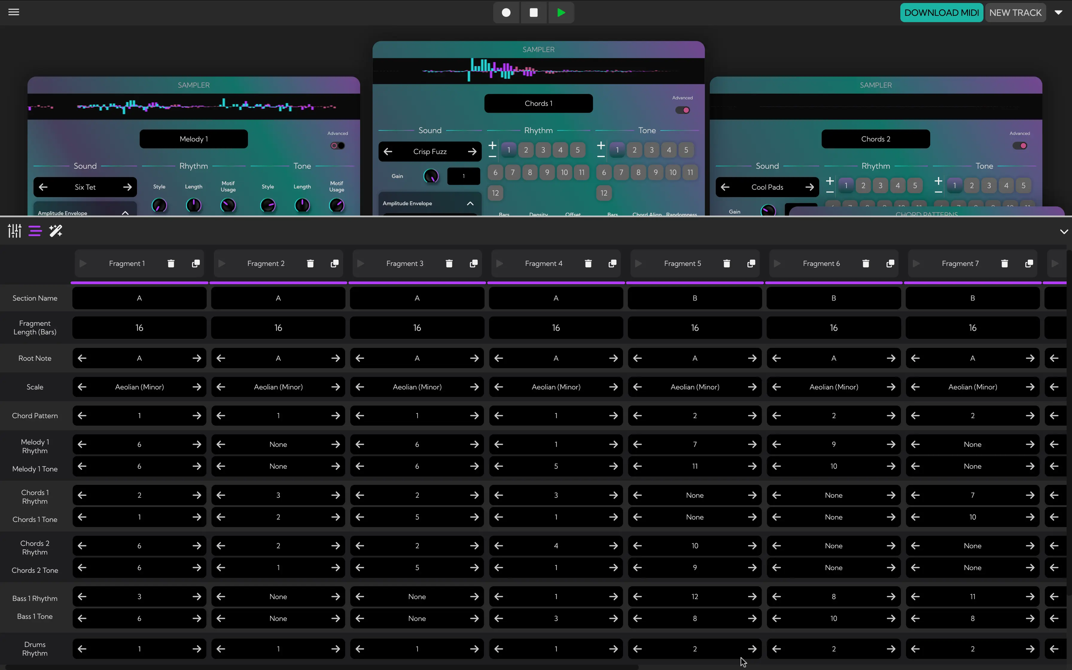 Progression section screenshot Progression section showing key and chord controls