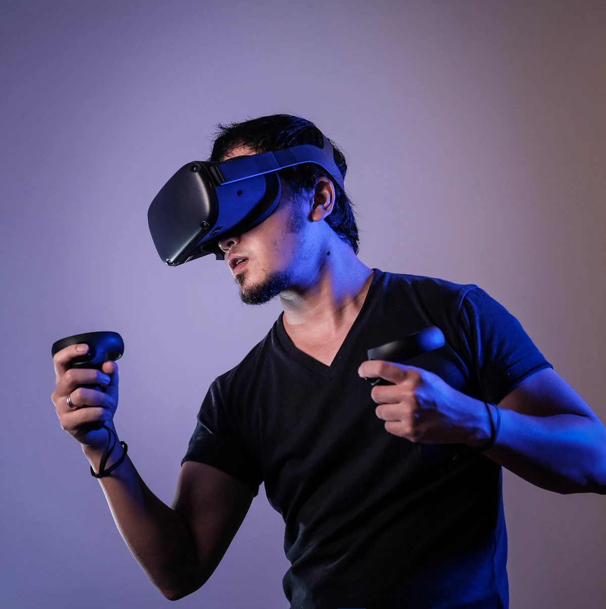 Virtual reality in music production Person using a VR headset in a creative environment